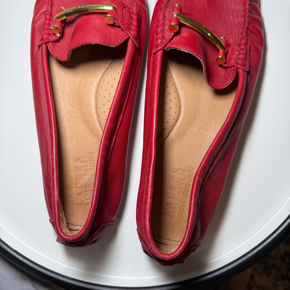 LRL Galiana Driving Loafers 10B Red Leather Gold Hardware Moc Toe Casual Classic - Picture 8 of 11